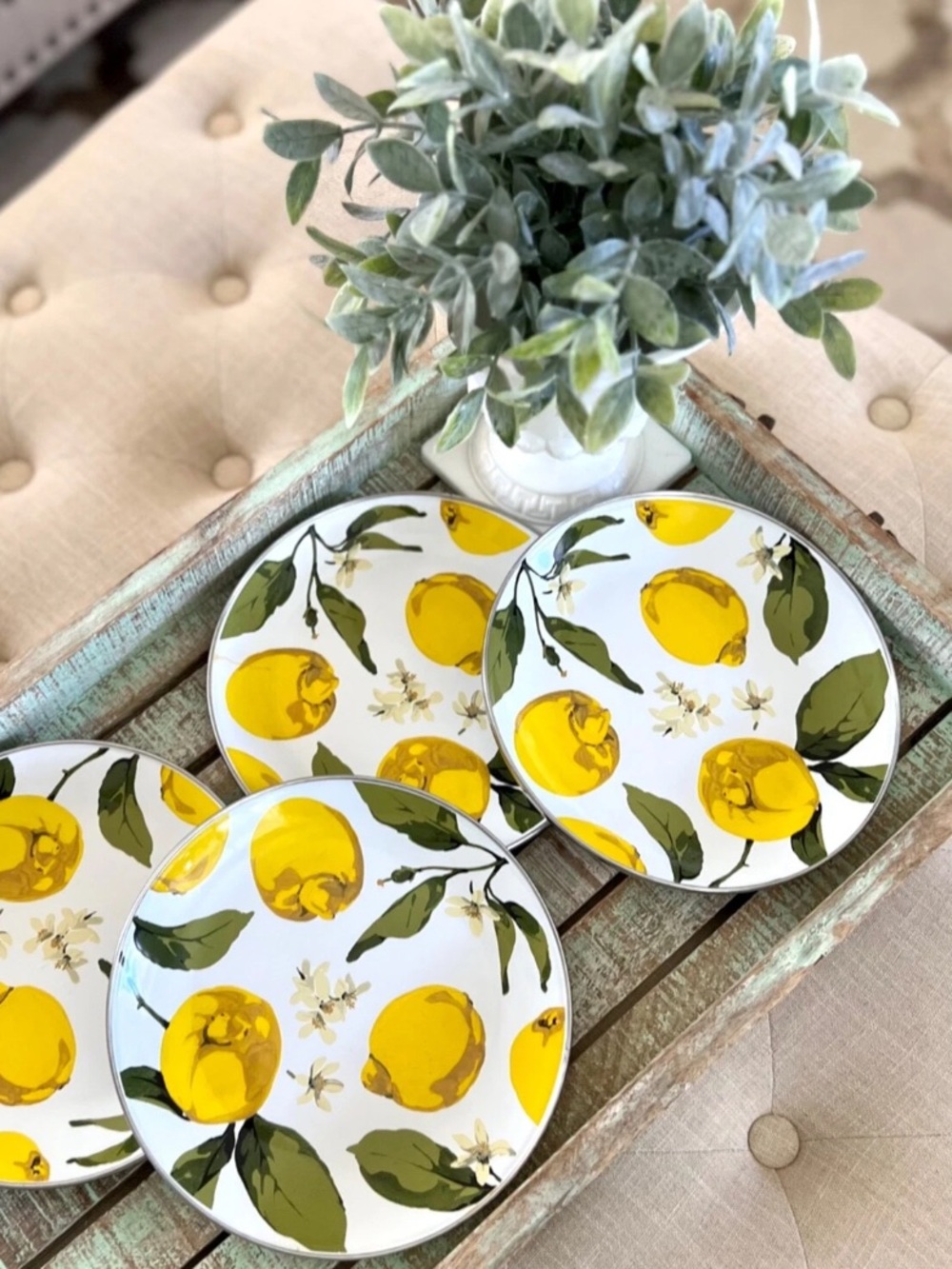 3 Pottery Barn Summer Lemon Enamelware Plates
